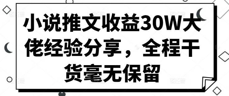 小说推文收益30W大佬经验分享，全程干货毫无保留-鑫梵淘