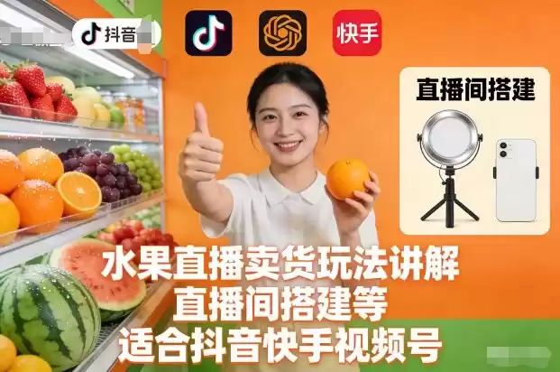 水果直播卖货玩法讲解、直播间搭建等，适合抖音快手视频号-鑫梵淘