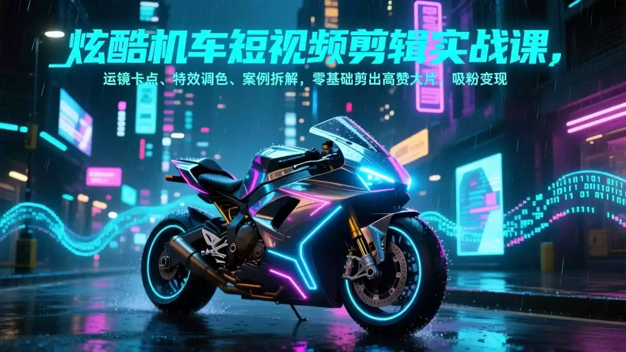 炫酷机车短视频剪辑实战课，运镜卡点、特效调色、案例拆解，零基础剪出高赞大片，吸粉变现-鑫梵淘