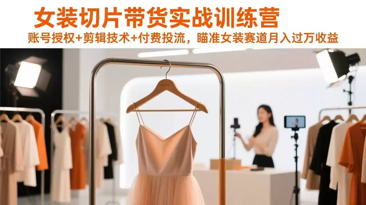 女装切片带货实战训练营，账号授权+剪辑技术+付费投流，瞄准女装赛道月入过万收益-鑫梵淘