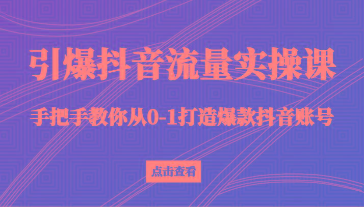 引爆抖音流量实操课，手把手教你从0-1打造爆款抖音账号(27节课)-鑫梵淘