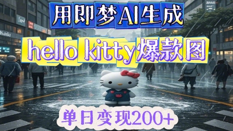用即梦AI生成Hello Kitty爆款图，单日变现2张-鑫梵淘