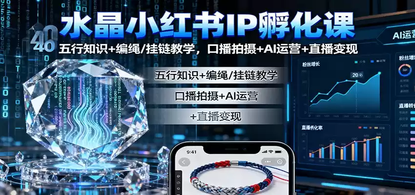水晶小红书IP孵化课：五行知识+编绳/挂链教学，口播拍摄+AI运营+直播变现-鑫梵淘