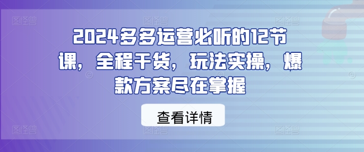 2024多多运营必听的12节课，全程干货，玩法实操，爆款方案尽在掌握-鑫梵淘