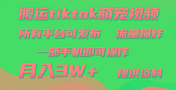 (9618期)搬运Tiktok萌宠类视频，一部手机即可。所有短视频平台均可操作，月入3W+-鑫梵淘