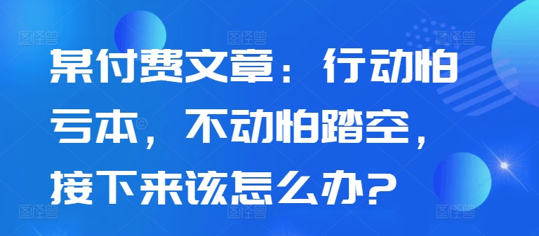 某付费文章：行动怕亏本，不动怕踏空，接下来该怎么办?-鑫梵淘