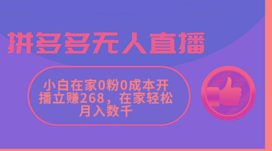 拼多多无人直播，小白在家0粉0成本开播立赚268，在家轻松月入数千-鑫梵淘