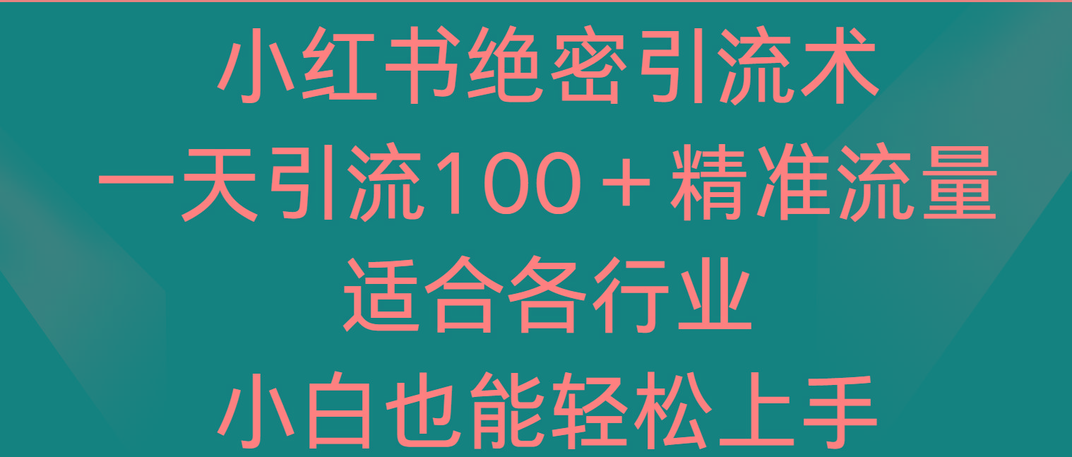 小红书绝密引流术，一天引流100＋精准流量，适合各个行业，小白也能轻松上手-鑫梵淘