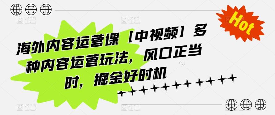 海外内容运营课【中视频】多种内容运营玩法，风口正当时，掘金好时机-鑫梵淘