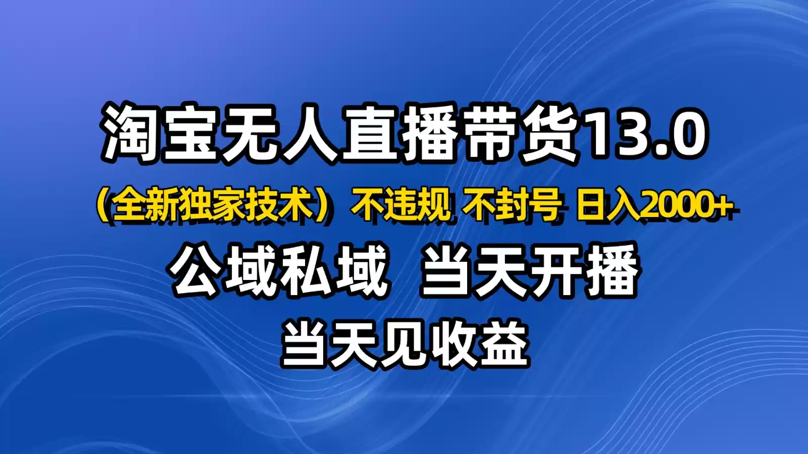 淘宝无人直播13.0，公域私域技术，不封号，不违规 布局下半年旺季赛道，日入2000+-鑫梵淘