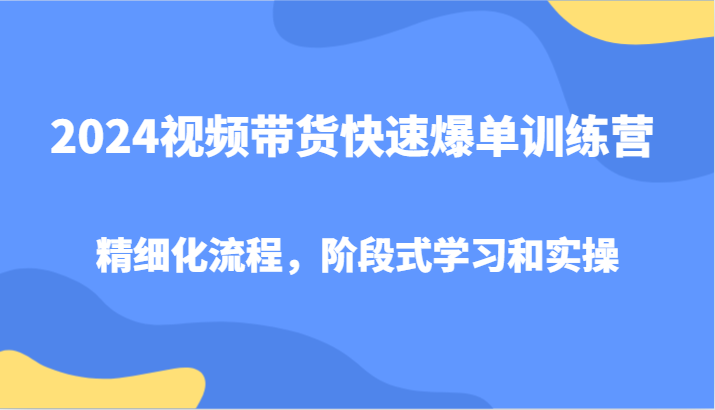 2024视频带货快速爆单训练营，精细化流程，阶段式学习和实操-鑫梵淘