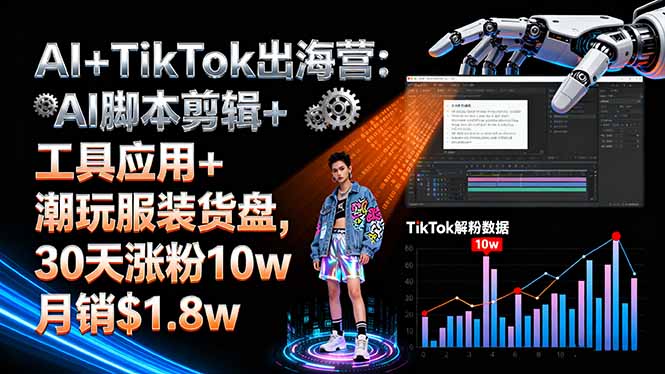 AI+TikTok出海营:AI脚本剪辑+工具应用+潮玩服装货盘,30天涨粉10w月销$1.8w-鑫梵淘