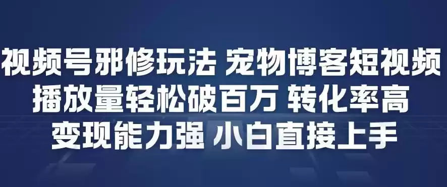 视频号邪修玩法宠物博客短视频，播放量轻松破百万，转化率高，变现能力强，小白直接上手-鑫梵淘