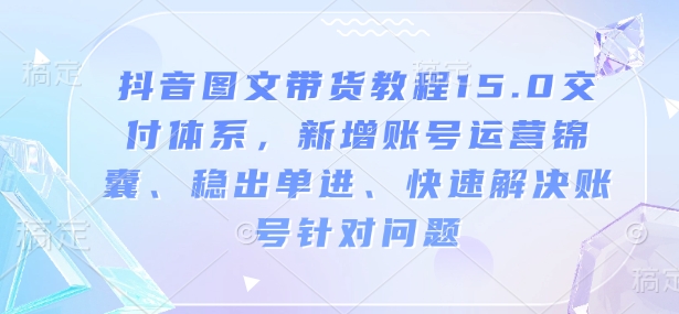 抖音图文带货教程15.0交付体系，新增账号运营锦囊、稳出单进、快速解决账号针对问题-鑫梵淘