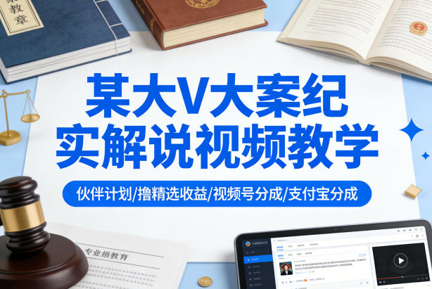 某大V大案纪实解说视频教学，可做伙伴计划、撸精选收益，视频号和支付宝分成计划均可-鑫梵淘