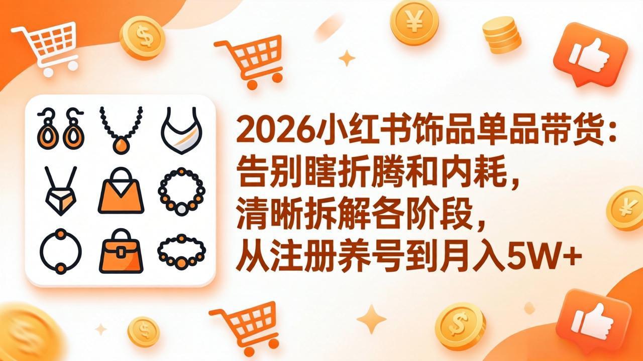 2026小红书饰品单品带货：告别瞎折腾和内耗，清晰拆解各阶段，从注册养号到月入5W+-鑫梵淘
