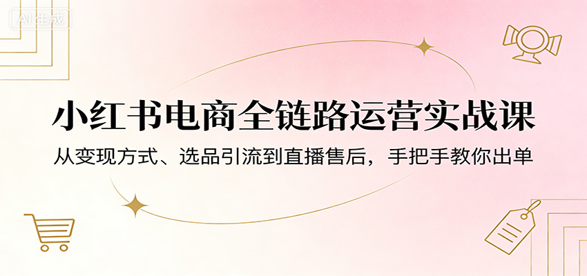 小红书电商全链路运营实战课：从变现方式、选品引流到直播售后，手把手教你出单-鑫梵淘