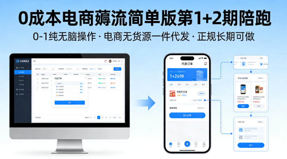 0成本电商薅流简单版第1+2期陪跑，0-1纯无脑操作，电商无货源一件代发，正规长期可做-鑫梵淘