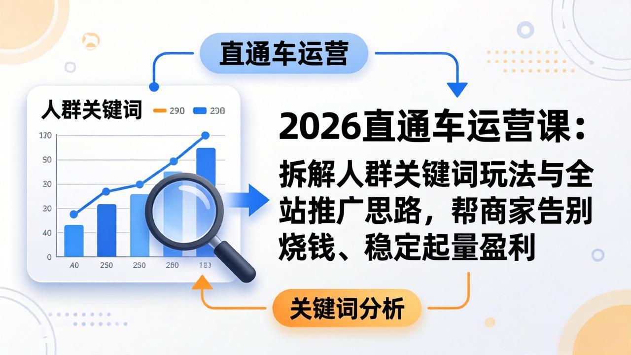 2026直通车运营课：拆解人群关键词玩法与全站推广思路，帮商家告别烧钱、稳定起量盈利-鑫梵淘