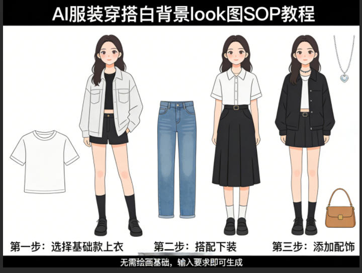 AI服装穿搭白背景look图SOP教程，不用会画画，提几句具体要求，AI就能还你一个奇迹-鑫梵淘