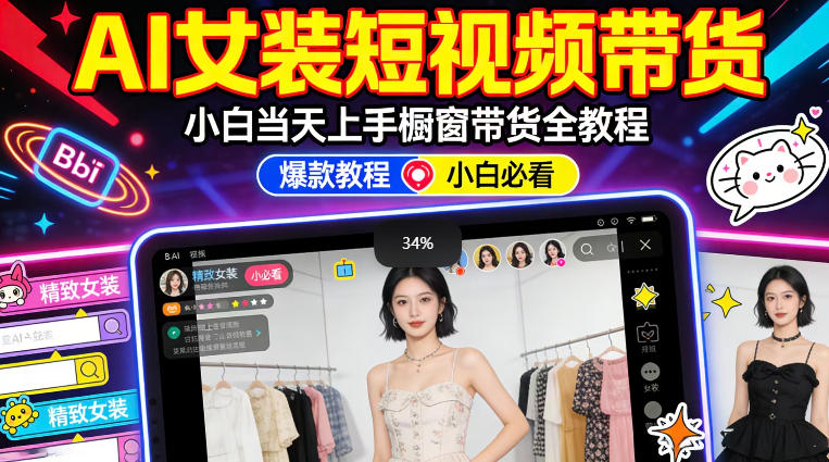 AI女装短视频橱窗带货：小白零门槛当天上手，高佣金爆款轻松賺！-鑫梵淘