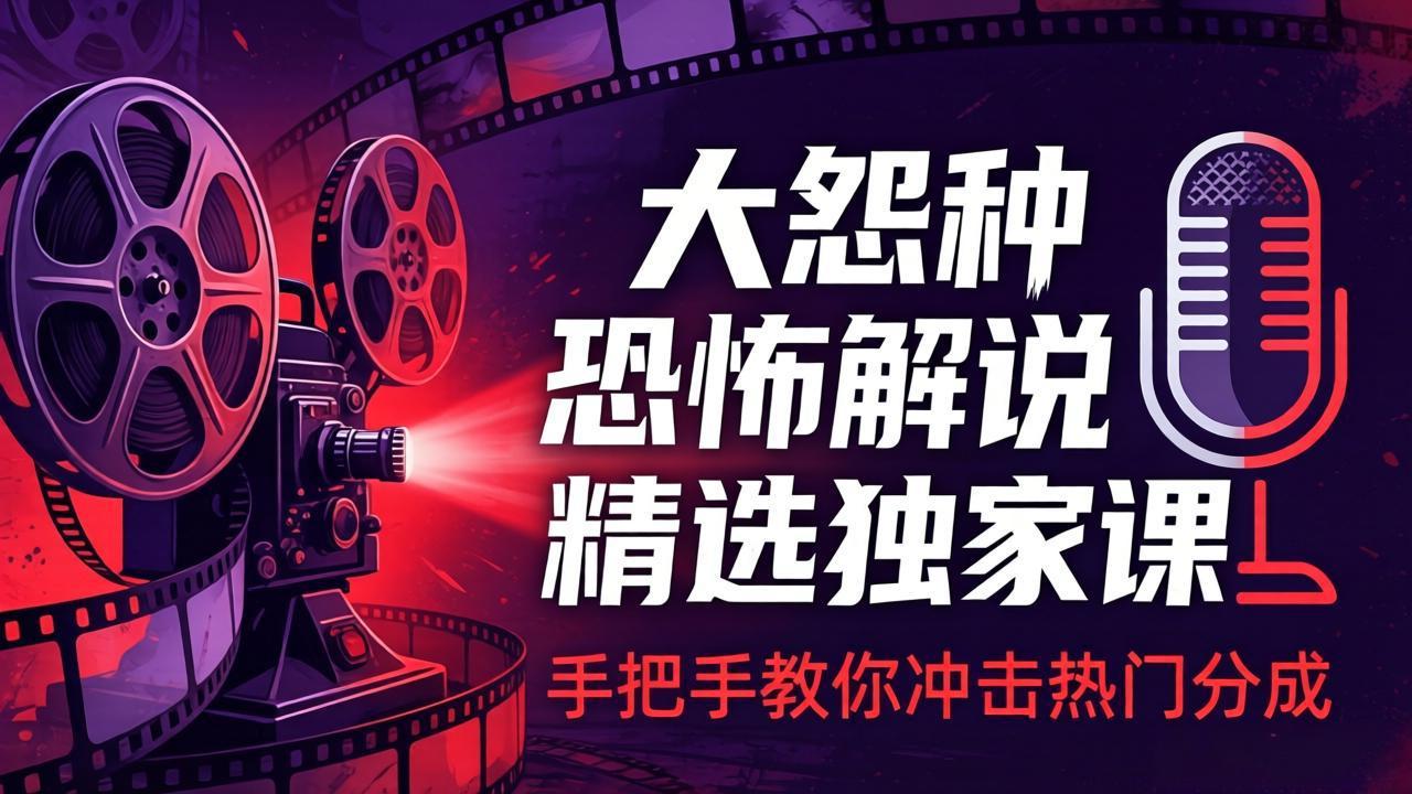 大怨种恐怖解说精选独家课：电影下载+文案配音+片头封面，手把手教你冲击热门分成-鑫梵淘
