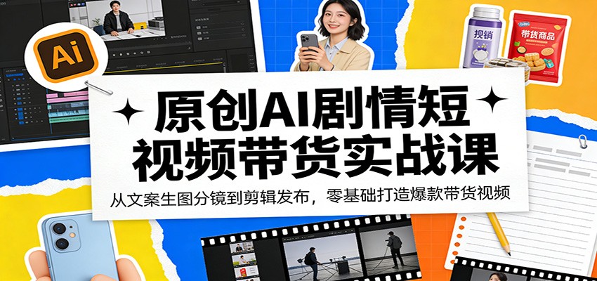 原创AI剧情短视频带货实战课：从文案生图分镜到剪辑发布，零基础打造爆款带货视频-鑫梵淘