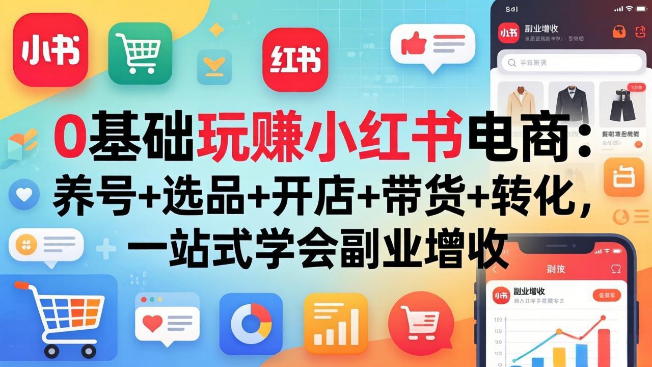 0基础玩赚小红书电商：养号+选品+开店+带货+转化，一站式学会副业增收-鑫梵淘