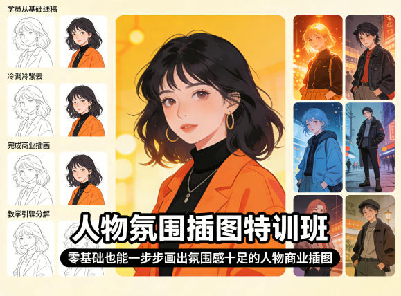 人物氛围插图特训班，零基础也能一步步画出氛围感十足的人物商业插图-鑫梵淘