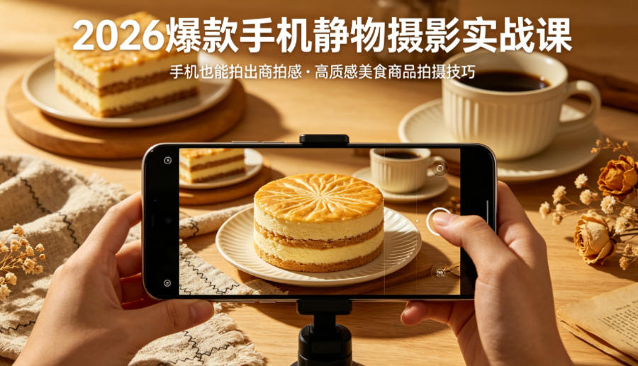 2026爆款手机静物摄影实战课，手机也能拍出商拍感，学会拍出高质感美食商品-鑫梵淘