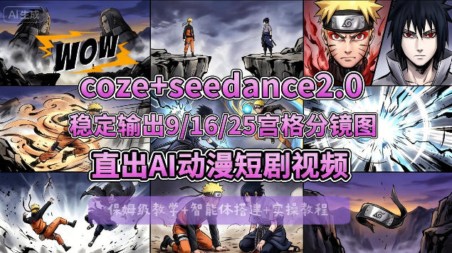 [COZE搭建教学]COZE+即梦Seedance 2.0稳定输出9-16-25宫格分镜图直出AI漫剧视频-鑫梵淘