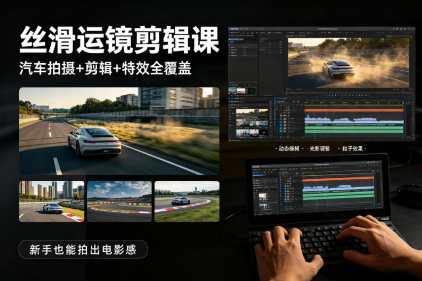 大叔丝滑运镜剪辑课，汽车拍摄+剪辑+特效全覆盖，新手也能拍出电影感-鑫梵淘