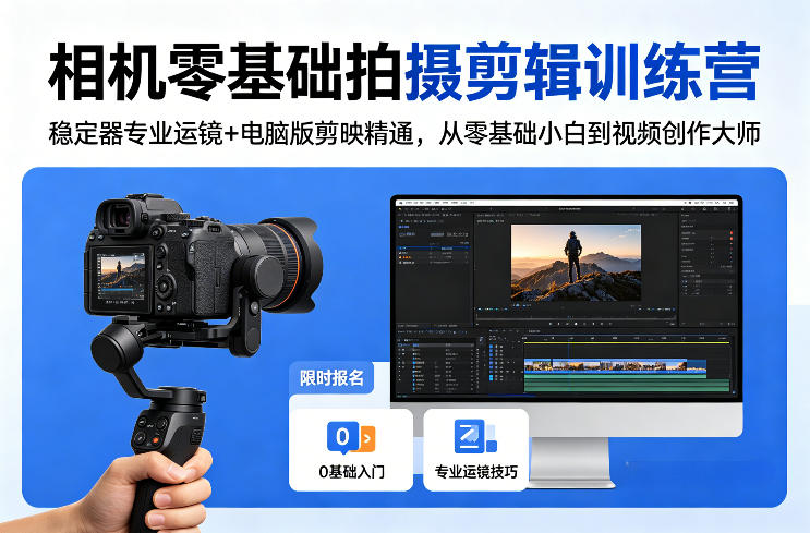 相机零基础拍摄剪辑训练营：稳定器专业运镜+电脑版剪映精通，从零基础小白到视频创作大师-鑫梵淘
