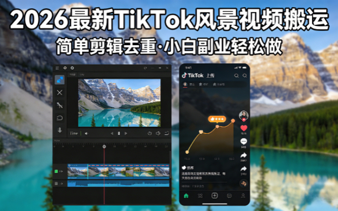 2026最新TikTok风景视频搬运简单剪辑去重小白副业月入 8000-鑫梵淘