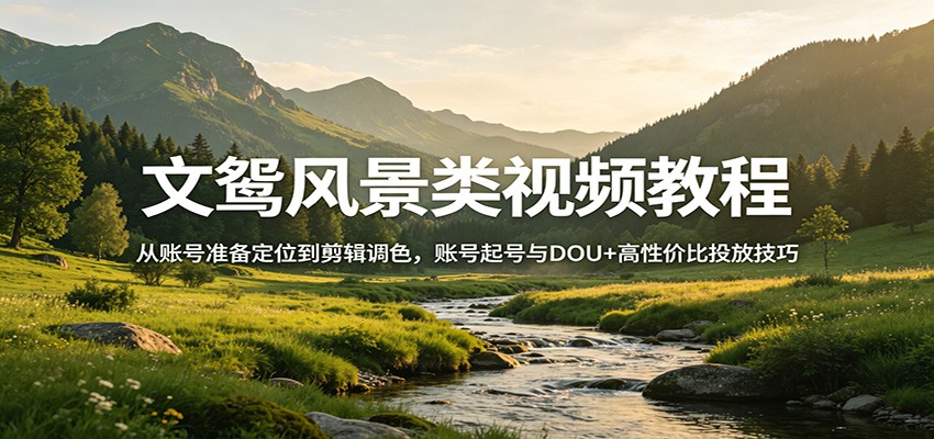 文鸳风景类视频教程：从账号准备定位到剪辑调色，账号起号与DOU+高性价比投放技巧-鑫梵淘