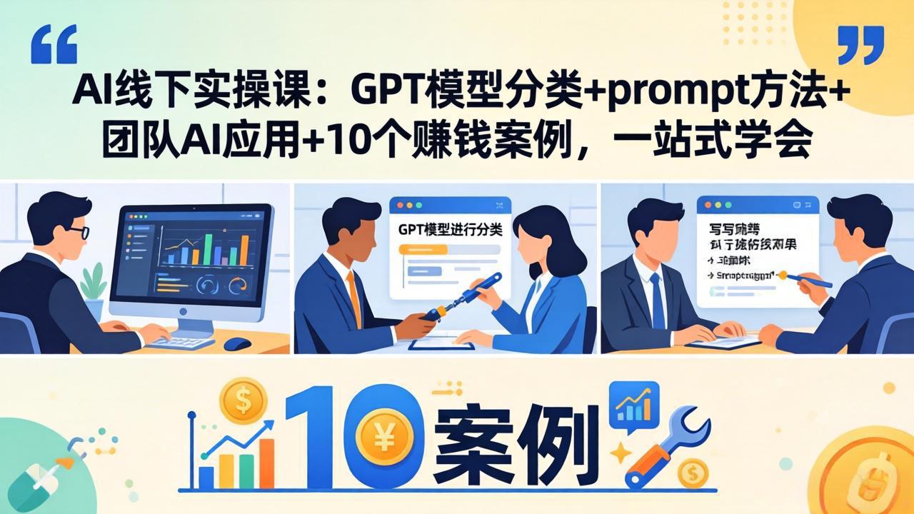 AI线下实操课：GPT模型分类+prompt方法+团队AI应用+10个赚钱案例，一站式学会-鑫梵淘