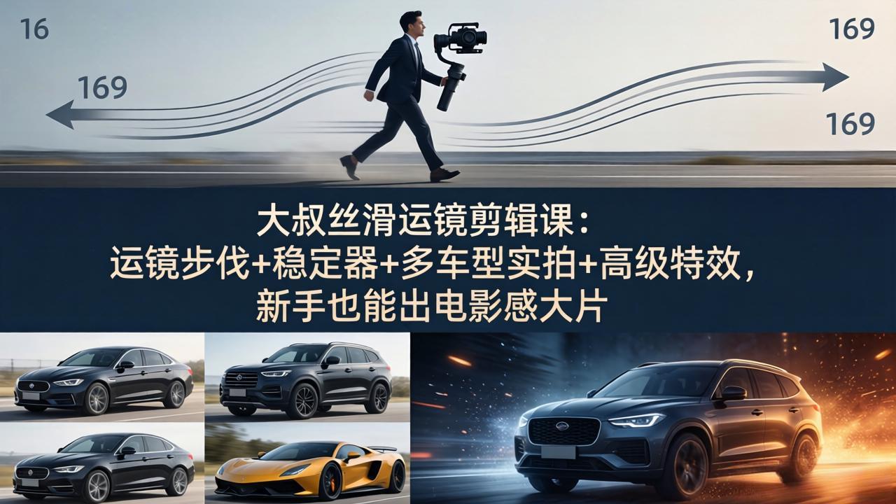 大叔丝滑运镜剪辑课：运镜步伐+稳定器+多车型实拍+高级特效，新手也能出电影感大片-鑫梵淘