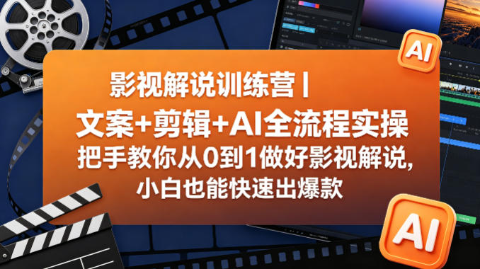 影视解说训练营｜文案+剪辑+AI全流程实操，把手教你从0到1做好影视解说，小白也能快速出爆款-鑫梵淘