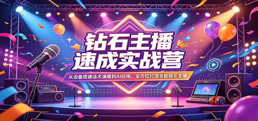 钻石主播速成实战营：从设备搭建话术演唱到AI应用，全方位打造全能娱乐主播-鑫梵淘