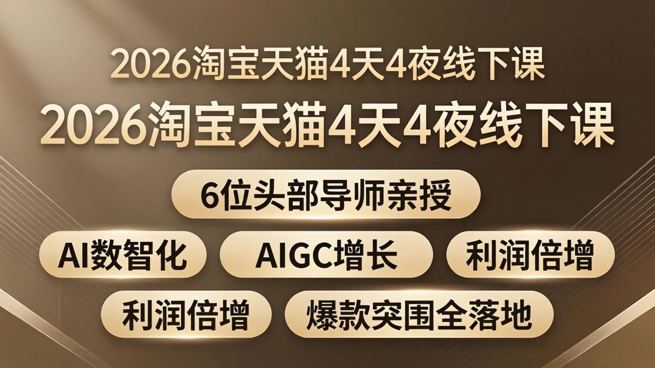2026淘宝天猫4天4夜线下课：6位头部导师亲授，AI数智化+AIGC增长+利润倍增+爆款突围全落地-鑫梵淘