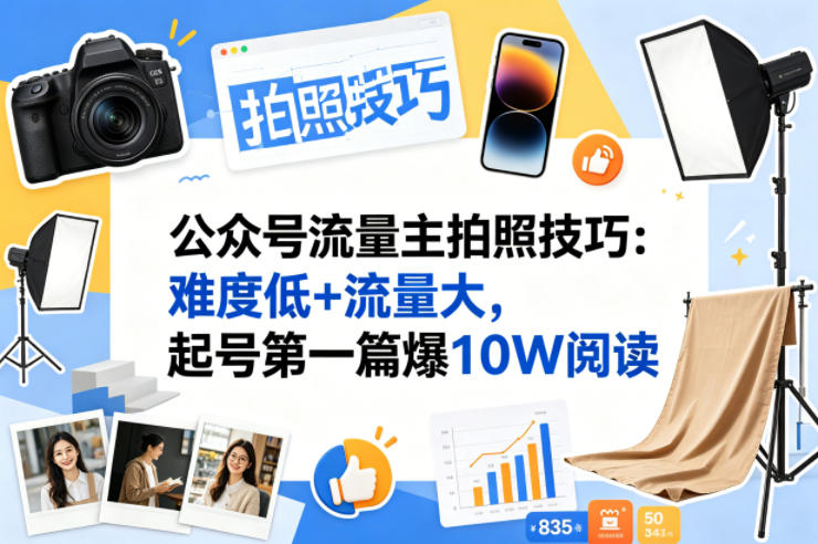 公众号流量主之拍照技巧赛道，难度低+流量大，起号第一篇就爆了10w阅读-鑫梵淘