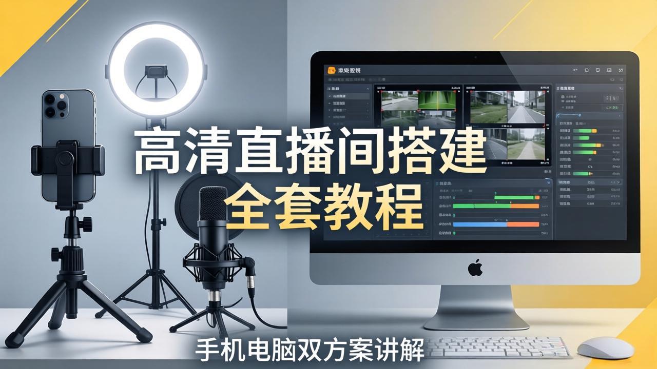 高清直播间搭建全套教程，手机电脑双方案讲解，设备选型调试多机位实操教学-鑫梵淘