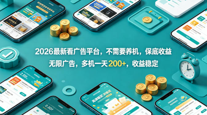 2026最新看广告平台，不需要养机，保底收益，无限广告，多机一天200+，收益稳定【揭秘】-鑫梵淘