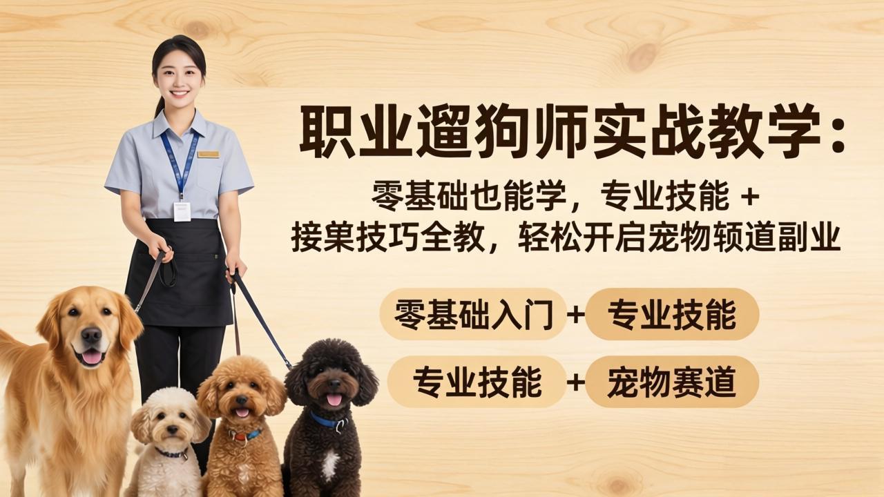 职业遛狗师实战教学：零基础也能学，专业技能 + 接单技巧全教，轻松开启宠物赛道副业-鑫梵淘