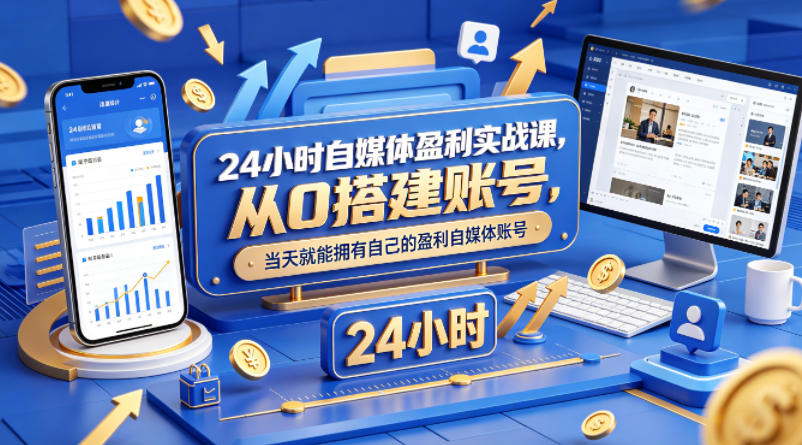 24小时自媒体盈利实战课，从0搭建账号，当天就能拥有自己的盈利自媒体账号-鑫梵淘
