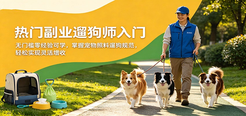 热门副业遛狗师入门，无门槛零经验可学，掌握宠物照料遛狗规范，轻松实现灵活增收-鑫梵淘