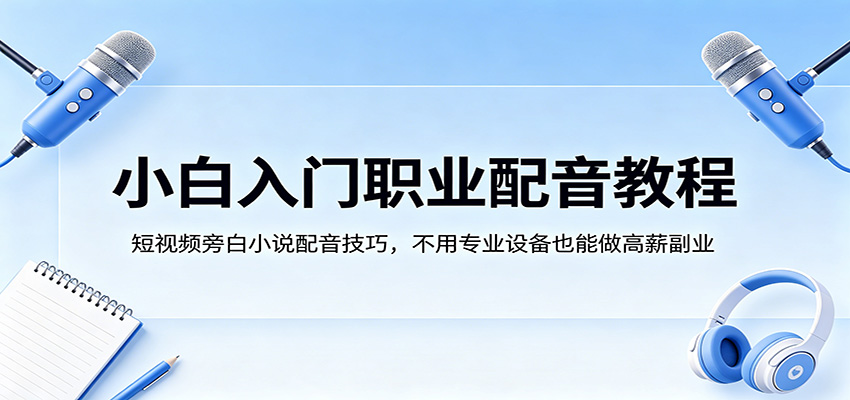 小白入门职业配音教程，短视频旁白小说配音技巧，不用专业设备也能做高薪副业-鑫梵淘