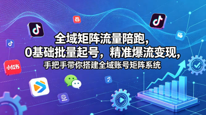 全域矩阵流量陪跑，0基础批量起号，精准爆流变现，手把手带你搭建全域账号矩阵系统-鑫梵淘