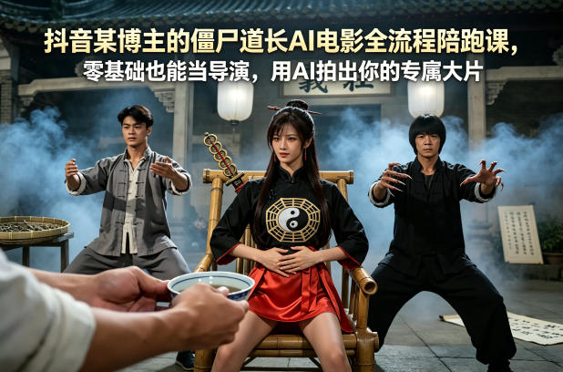 抖音某博主的僵尸道长AI电影全流程陪跑课，零基础也能当导演，用AI拍出你的专属大片-鑫梵淘