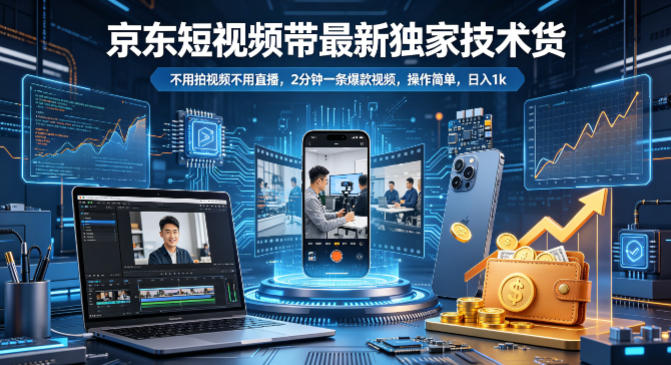 京东短视频带货最新独家技术，不用拍视频不用直播，2分钟一条爆款视频，操作简单，日入1k+【揭秘】-鑫梵淘